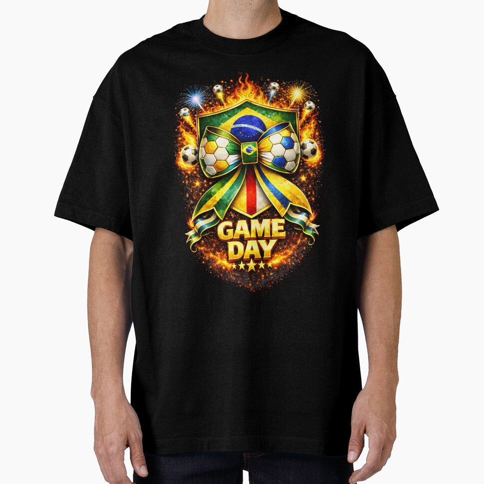 Brazil Soccer Bow Game Day Fire Crest Celebration by MuniraWearify Unisex T-shirt, Sweatshirt, Hoodie, Long Sleeve Tee - T-Shirt, Sweatshirt, Hoodie