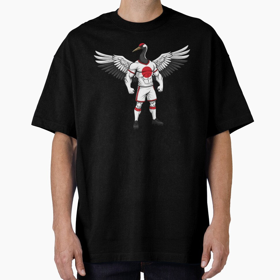 Elegant Japanese Red-Crowned Crane Football Mascot 2026 by ArtByKatti Unisex T-shirt, Sweatshirt, Hoodie, Long Sleeve Tee - T-Shirt, Sweatshirt, Hoodie