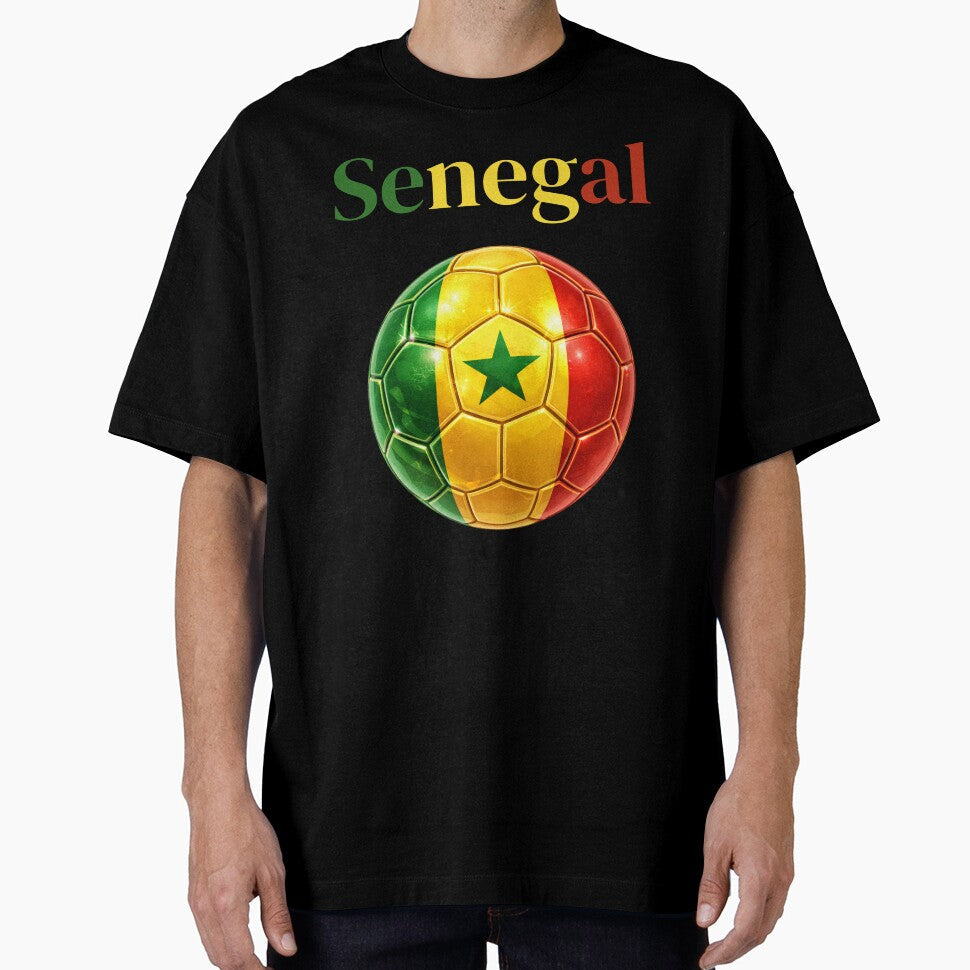 Senegal Soccer Ball Green Yellow Red Football Design African Flag Sports Fan Gift by ArtSpark Studio - T-Shirt, Sweatshirt, Hoodie