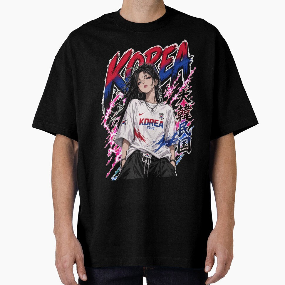 Fierce South Korea Anime Soccer Girl - World Cup 2026 by Senpai Syndicate Unisex T-shirt, Sweatshirt, Hoodie, Long Sleeve Tee - T-Shirt, Sweatshirt, Hoodie