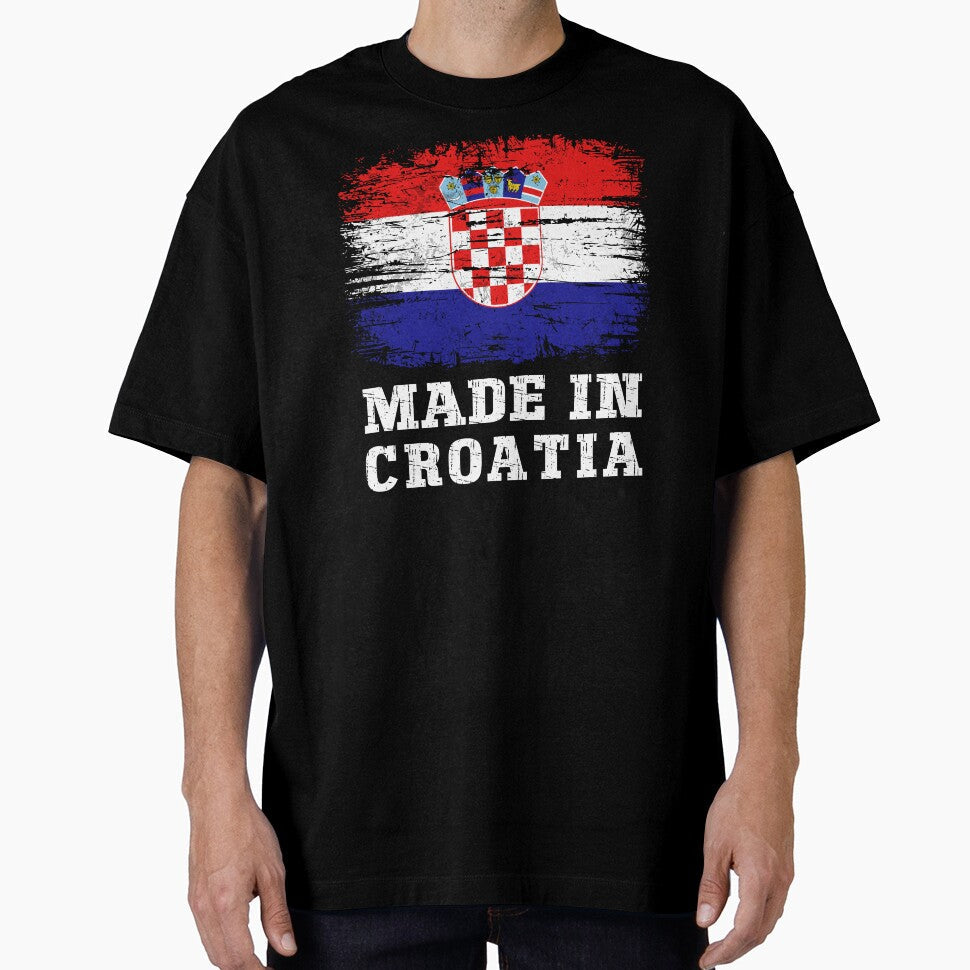 Retro Made in Croatia Flag - Distressed Croatian Heritage by Dmetalx Art Apparel Unisex T-shirt, Sweatshirt, Hoodie, Long Sleeve Tee - T-Shirt, Sweatshirt, Hoodie