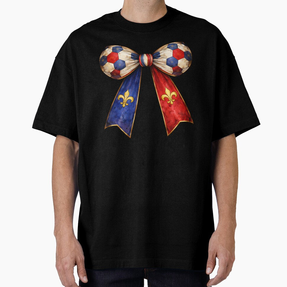 France Flag Patterned Patriotic Coquette Vintage Soccer Bow by MuniraWearify Unisex T-shirt, Sweatshirt, Hoodie, Long Sleeve Tee - T-Shirt, Sweatshirt, Hoodie