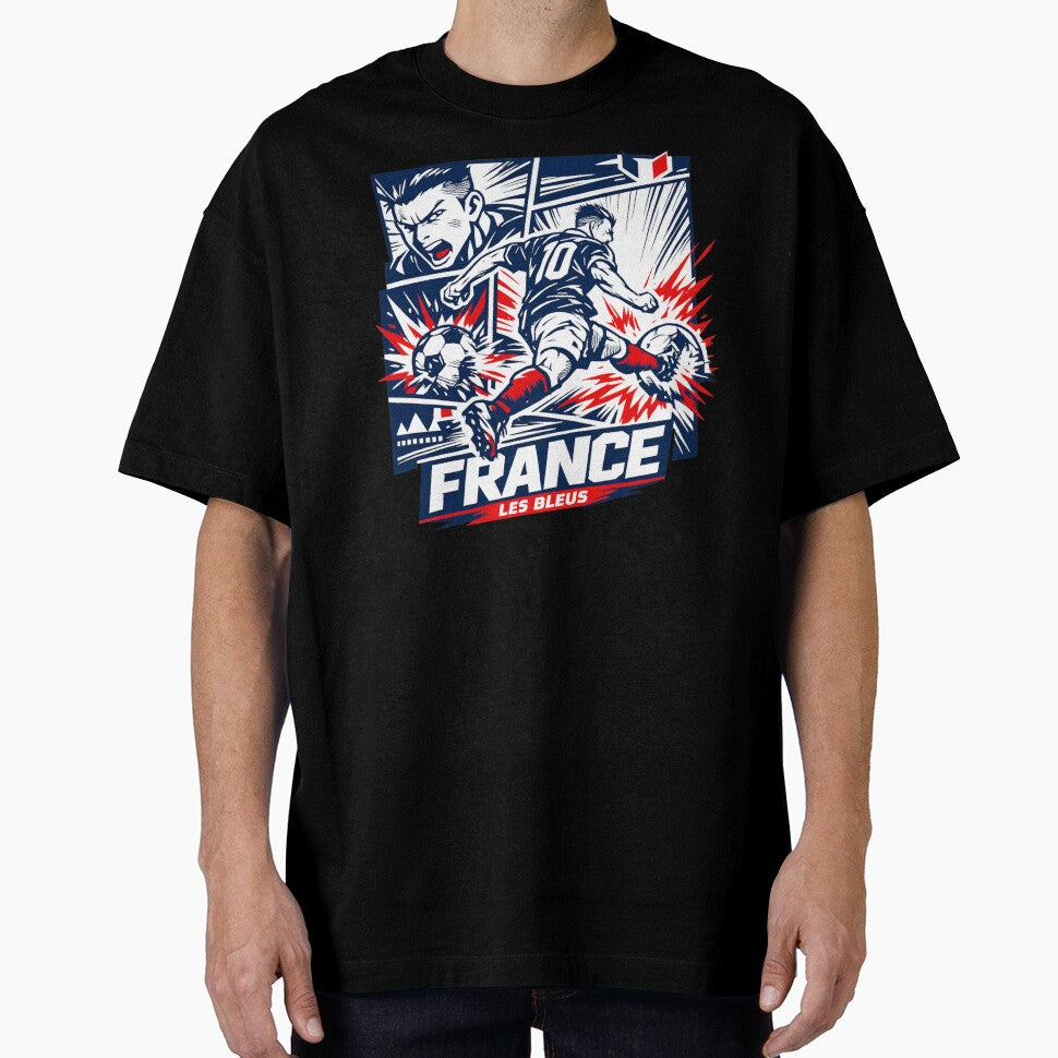 France Soccer Anime Striker Shirt  Les Bleus Football Graphic Tee, World Cup France Fan Art, Dynamic Goal Kick Design by JonelCrafts - T-Shirt, Sweatshirt, Hoodie