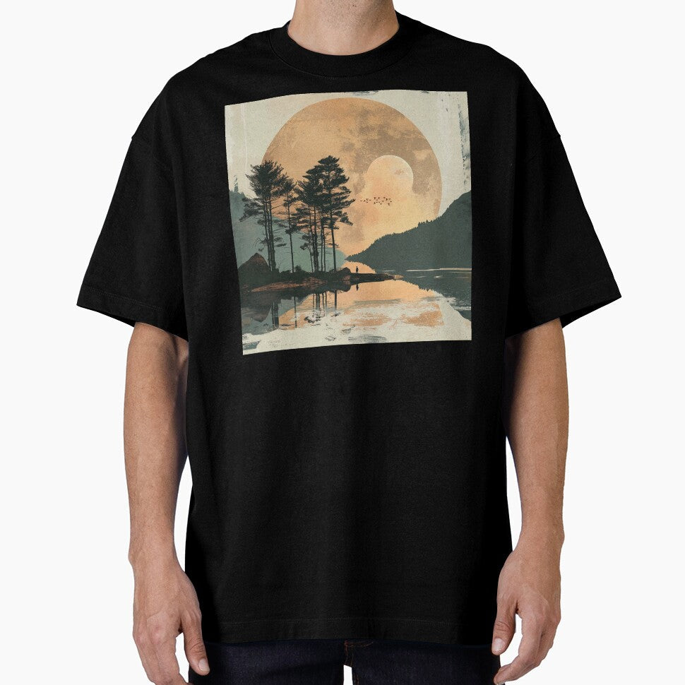 Boho Style Mountains, Sunset, And Trees By Lake by DEC02 Unisex T-shirt, Sweatshirt, Hoodie, Long Sleeve Tee - T-Shirt, Sweatshirt, Hoodie