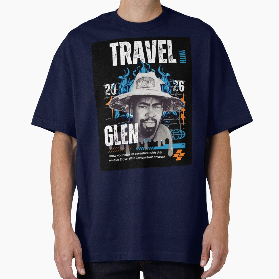 Travel With Glen V3 Blue bk-bg  Signature Travel Portrait Art | Adventure, Explorer & World Traveler Design by buycostarica - T-Shirt, Sweatshirt, Hoodie