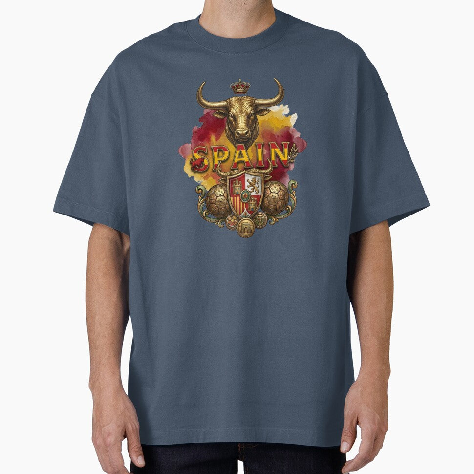 Spain Football Gold Emblem  Traditional Bull and Shield Sovereign Design by Lozarux Unisex T-shirt, Sweatshirt, Hoodie, Long Sleeve Tee - T-Shirt, Sweatshirt, Hoodie