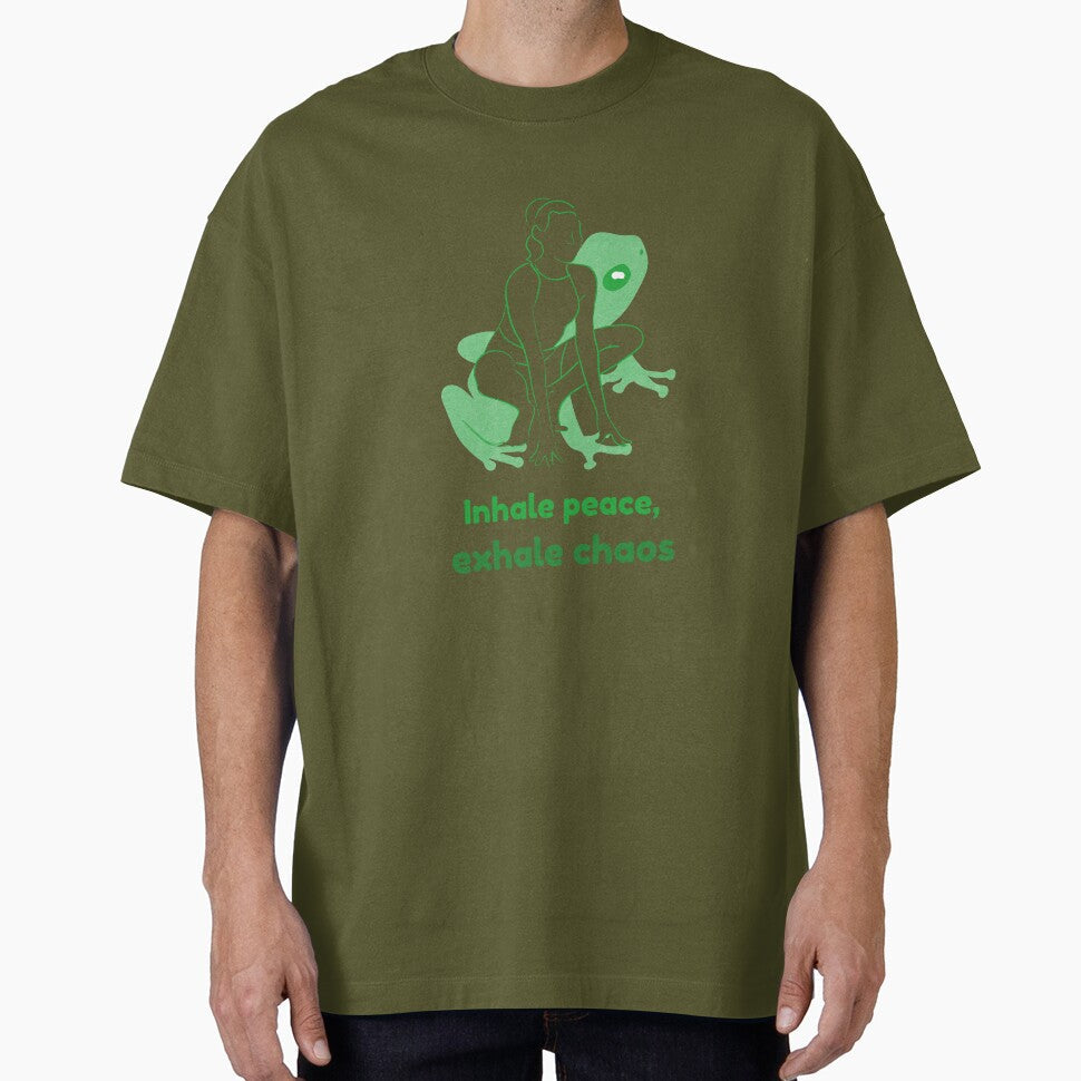 Frog Yoga Pose Mandukasana  Inhale Peace Exhale Chaos Mindful Breathing Yoga Design by WellspringXflow - T-Shirt, Sweatshirt, Hoodie