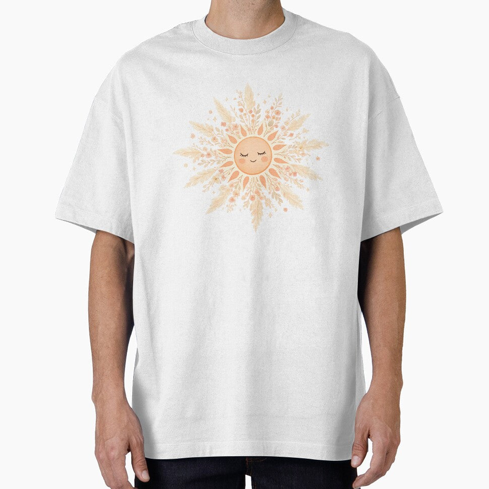 Boho Sun Face with Pampas Grass and Wildflowers  Celestial Floral Art by Art-Selling Unisex T-shirt, Sweatshirt, Hoodie, Long Sleeve Tee - T-Shirt, Sweatshirt, Hoodie