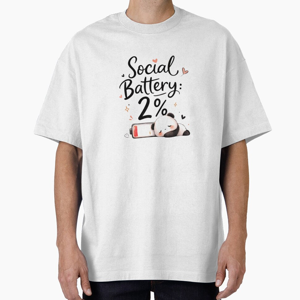 Cute Social Battery 2% Panda  Introvert Low Energy Funny Design by Sanika arts Unisex T-shirt, Sweatshirt, Hoodie, Long Sleeve Tee - T-Shirt, Sweatshirt, Hoodie