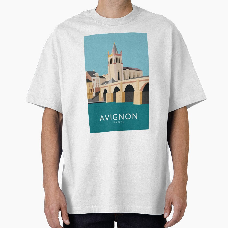 Bright Travel Poster of Avignon, France by CARRAANN Unisex T-shirt, Sweatshirt, Hoodie, Long Sleeve Tee - T-Shirt, Sweatshirt, Hoodie