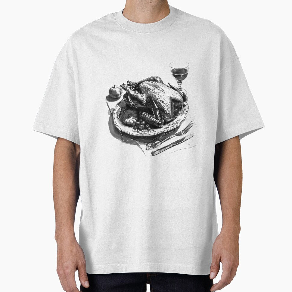Roast Turkey Dinner  Black and White Holiday Feast Illustration by inkoutninja Unisex T-shirt, Sweatshirt, Hoodie, Long Sleeve Tee - T-Shirt, Sweatshirt, Hoodie