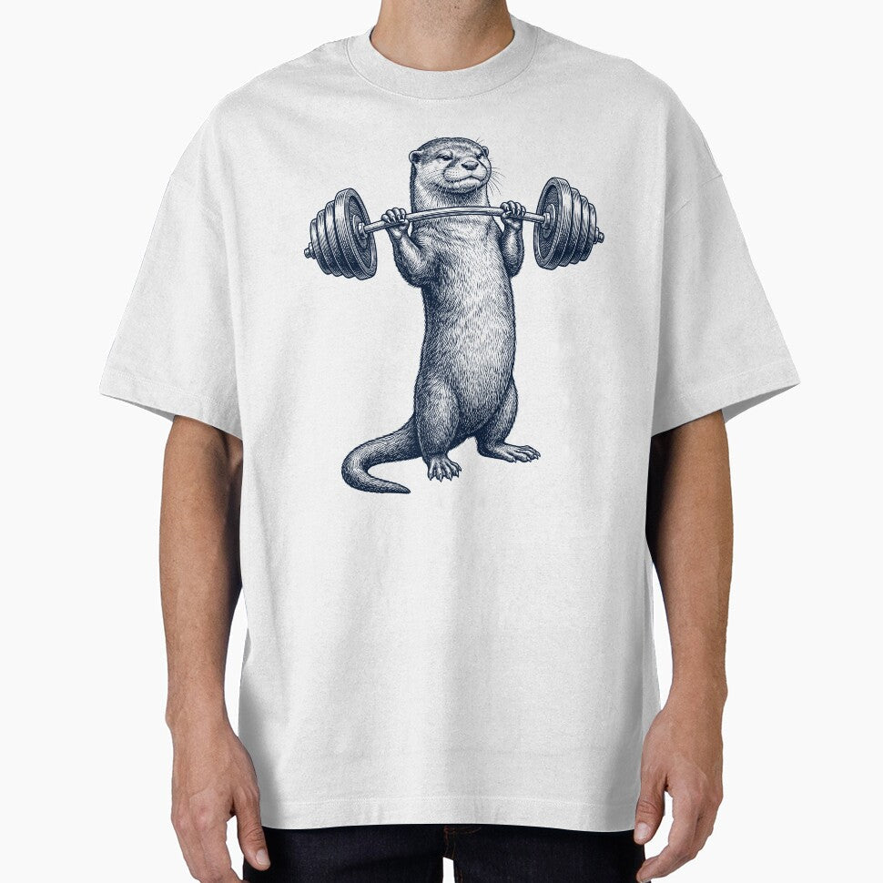 Vintage Otter Weightlifting Deadlift Gym Animal Lover by DoodleTortle Unisex T-shirt, Sweatshirt, Hoodie, Long Sleeve Tee - T-Shirt, Sweatshirt, Hoodie