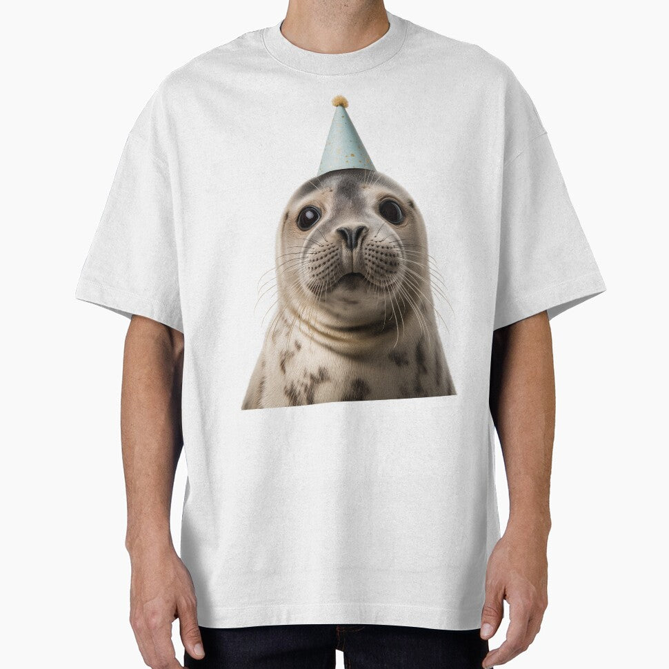 Cute Seal with Party Hat Birthday Celebration by LazyOwlStore Unisex T-shirt, Sweatshirt, Hoodie, Long Sleeve Tee - T-Shirt, Sweatshirt, Hoodie