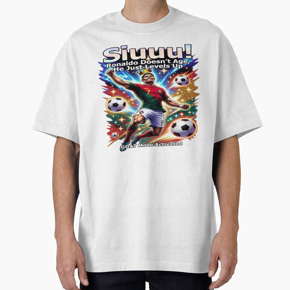 SIUUU! Ronaldo Doesnt Age, He Just Levels Up  GOAT Mode Activated | Funny Football Fan T-Shirt by Sushikidsntod - T-Shirt, Sweatshirt, Hoodie