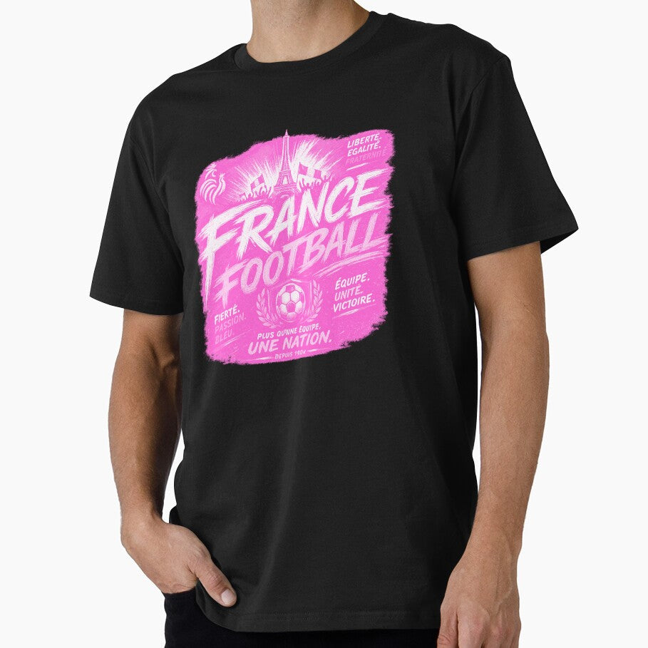 France Football Pink Typography Design | Modern National Soccer Artwork by TKOprintdesigns - T-Shirt, Sweatshirt, Hoodie