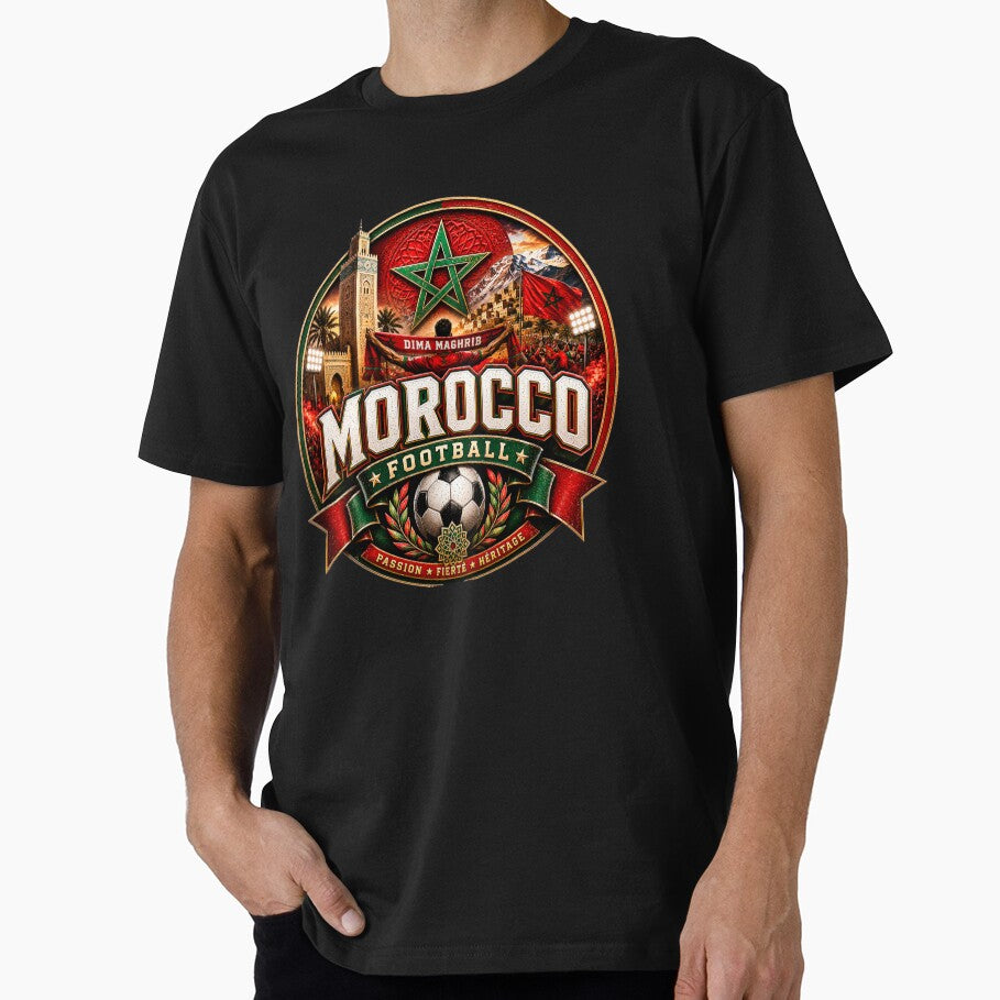 Morocco Football Badge Logo  Hardcore Soccer Fan Design by TKOprintdesigns Unisex T-shirt, Sweatshirt, Hoodie, Long Sleeve Tee - T-Shirt, Sweatshirt, Hoodie