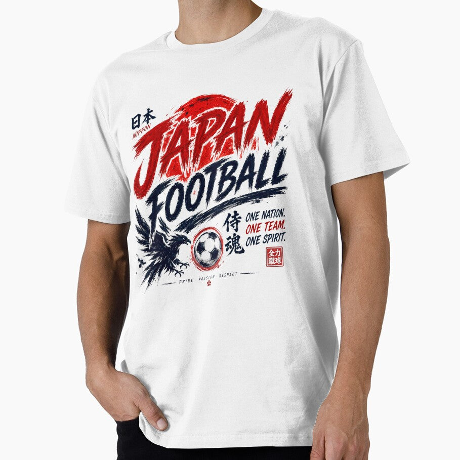 Japan Football Typography Design | Modern Soccer Supporter Artwork by TKOprintdesigns Unisex T-shirt, Sweatshirt, Hoodie, Long Sleeve Tee - T-Shirt, Sweatshirt, Hoodie