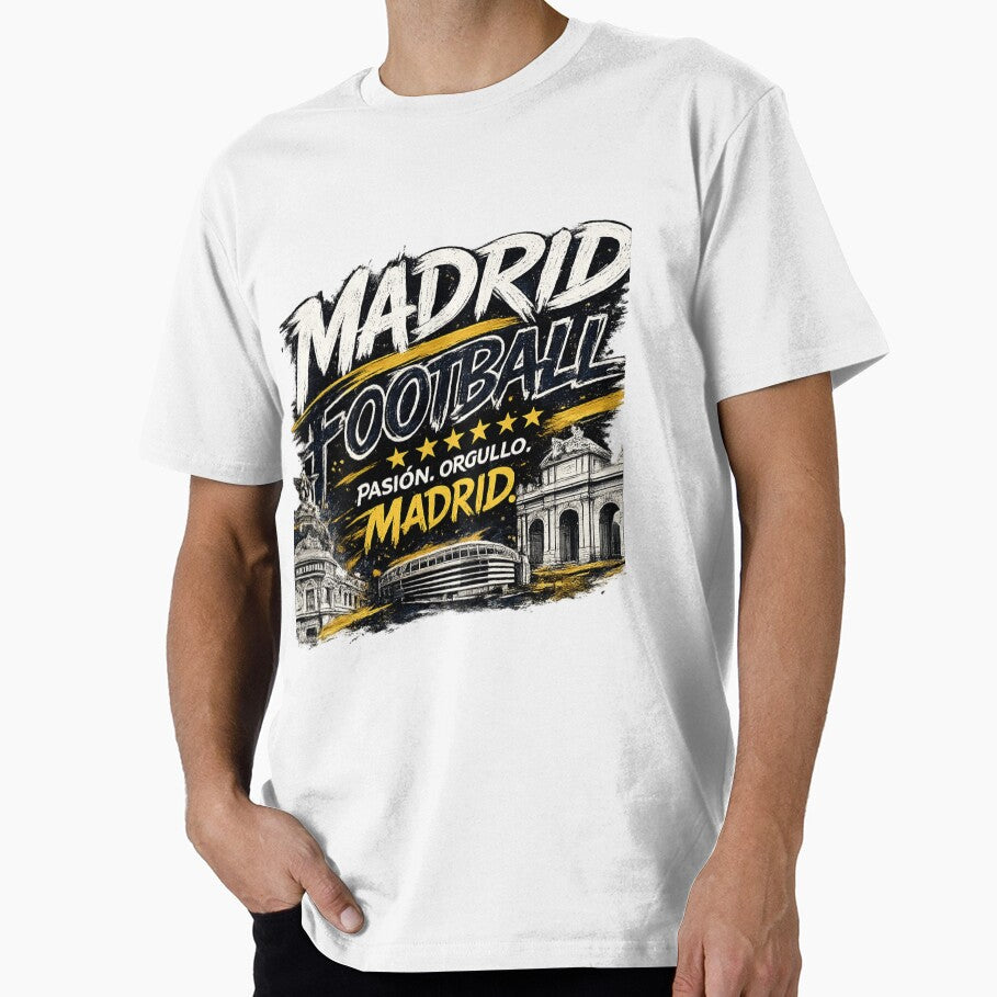 Madrid Football Typography Design | City Pride Soccer Artwork | Landmark Edition by TKOprintdesigns - T-Shirt, Sweatshirt, Hoodie