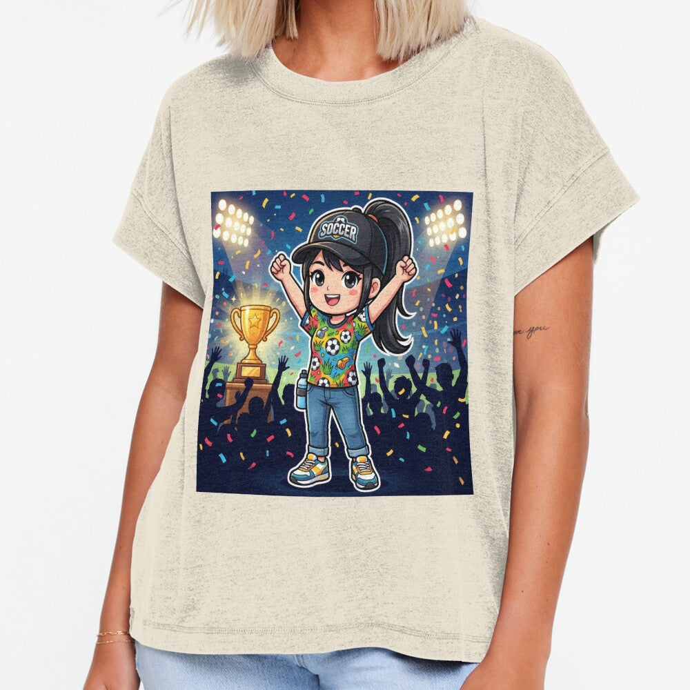 Victory Celebration Soccer Chibi Girl by Azurart2 Unisex T-shirt, Sweatshirt, Hoodie, Long Sleeve Tee - T-Shirt, Sweatshirt, Hoodie