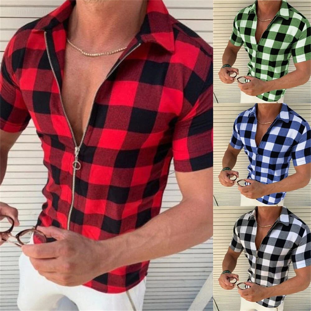 Men's Zipper Shirt Casual Shirts Short Sleeve Button Down Tops Blouse Unisex T-shirt, Sweatshirt, Hoodie, Long Sleeve Tee - T-Shirt, Sweatshirt, Hoodie