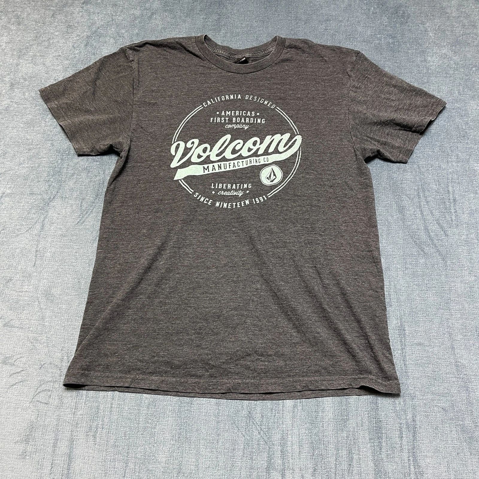 Volcom T Shirt Mens Medium Gray Graphic Print Americas First Boarding Company Unisex T-shirt, Sweatshirt, Hoodie, Long Sleeve Tee - T-Shirt, Sweatshirt, Hoodie