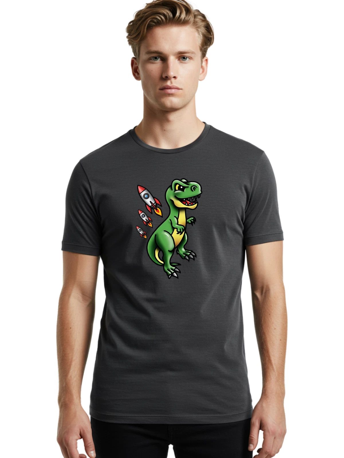 T-Rex-Rocket-2 Mens Graphic Tee, 100% Cotton, Casual Summer Wear Unisex T-shirt, Sweatshirt, Hoodie, Long Sleeve Tee - T-Shirt, Sweatshirt, Hoodie