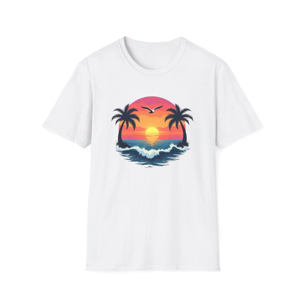 Tropical Sunset Palm Trees T-Shirt | Beach Wave Sun Scene Unisex T-shirt, Sweatshirt, Hoodie, Long Sleeve Tee - T-Shirt, Sweatshirt, Hoodie
