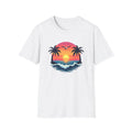 Tropical Sunset Palm Trees T-Shirt | Beach Wave Sun Scene Unisex T-shirt, Sweatshirt, Hoodie, Long Sleeve Tee - T-Shirt, Sweatshirt, Hoodie