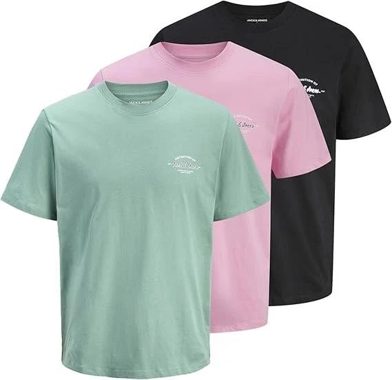 Jack & Jones Multi Pack Mens T Shirts Short Sleeve Crew Neck Tee Tops Pack of 3 Unisex T-shirt, Sweatshirt, Hoodie, Long Sleeve Tee - T-Shirt, Sweatshirt, Hoodie