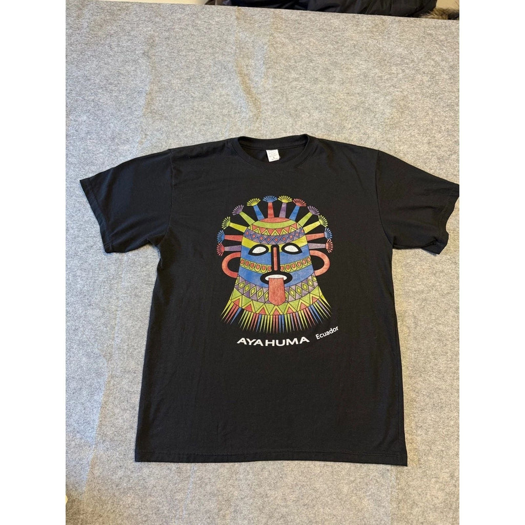 Aya Huma Ecuador T-Shirt Native Crafts Black Colorful Mask Graphic Mens L Unisex T-shirt, Sweatshirt, Hoodie, Long Sleeve Tee - T-Shirt, Sweatshirt, Hoodie