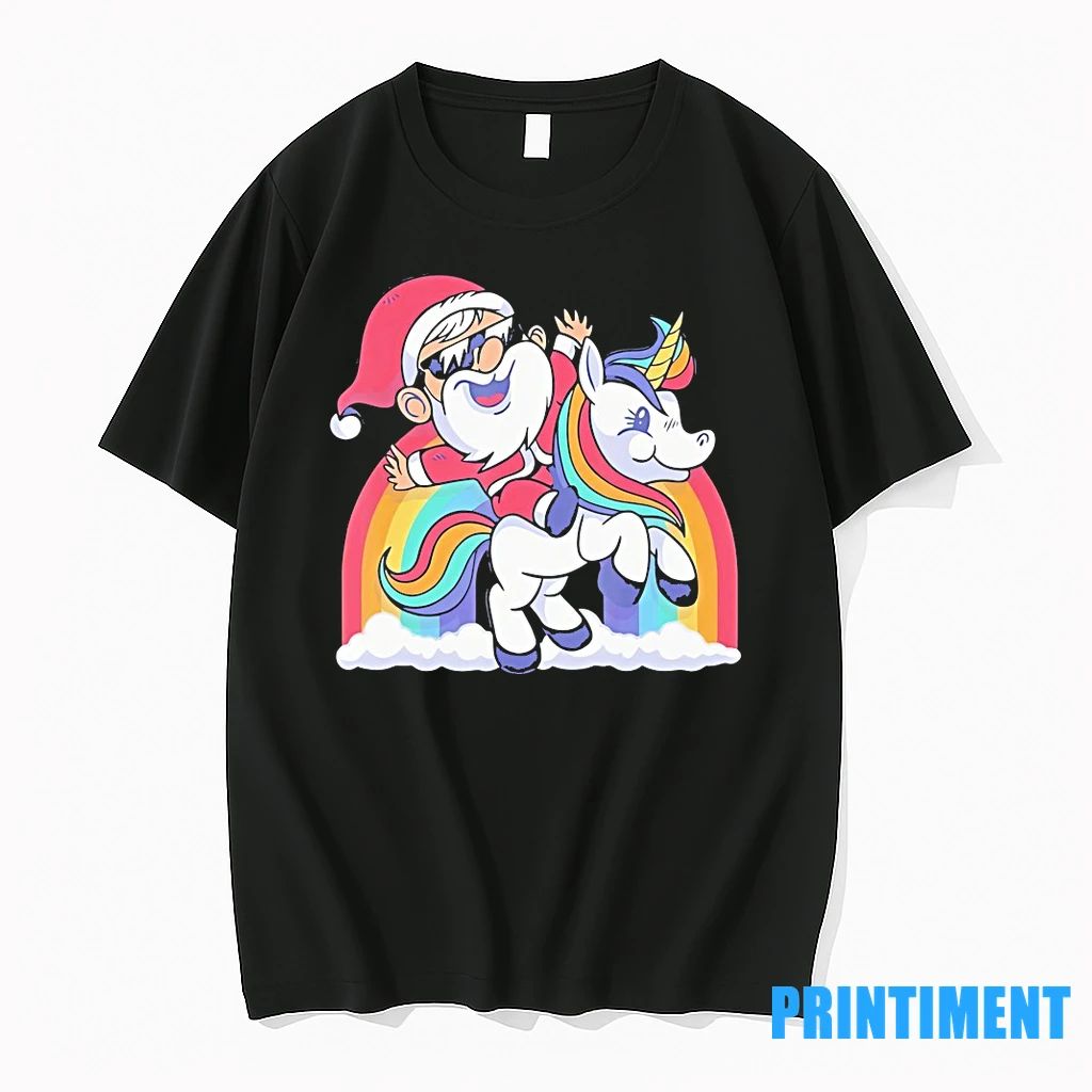 Santa Riding Unicorn Rainbow Clouds Christmas Tshirts Sweater Unisex T-shirt, Sweatshirt, Hoodie, Long Sleeve Tee - T-Shirt, Sweatshirt, Hoodie