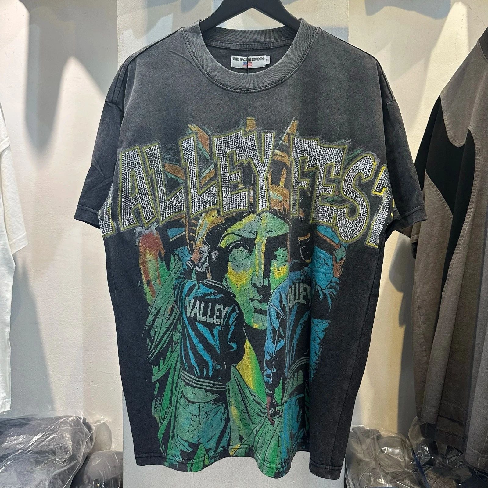 2025 VALLEY T-Shirt  Washed Black Retro Portrait Print Hip Hop Streetwear Unisex T-shirt, Sweatshirt, Hoodie, Long Sleeve Tee - T-Shirt, Sweatshirt, Hoodie