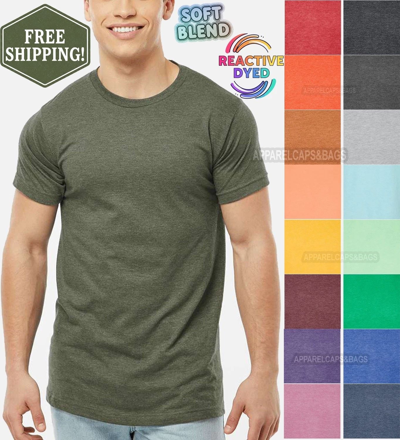 Mens Heathered Tee Soft Blended Fine Jersey Reactive Dyed T-Shirt XS-5XL NEW! Unisex T-shirt, Sweatshirt, Hoodie, Long Sleeve Tee - T-Shirt, Sweatshirt, Hoodie