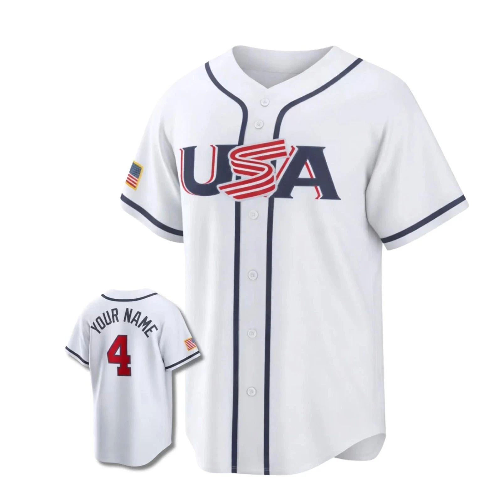 Custom USA Baseball Jersey Personalized Name Number Button Front Shirt S-5XL Unisex T-shirt, Sweatshirt, Hoodie, Long Sleeve Tee - T-Shirt, Sweatshirt, Hoodie