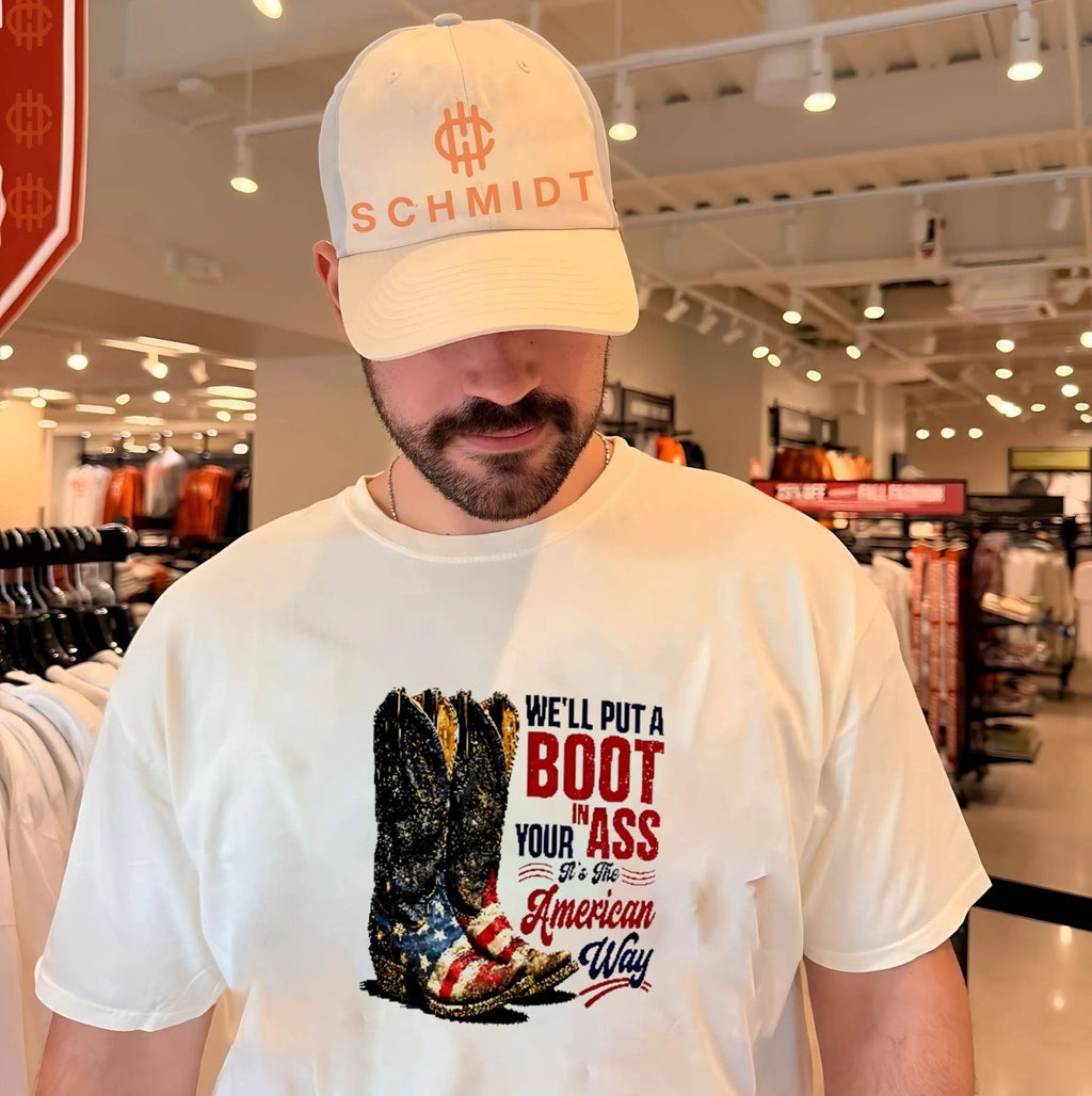 Courtesy Of The Red Well Put A Boot In Your Ass Its The American Way Shirt Unisex T-shirt, Sweatshirt, Hoodie, Long Sleeve Tee - T-Shirt, Sweatshirt, Hoodie