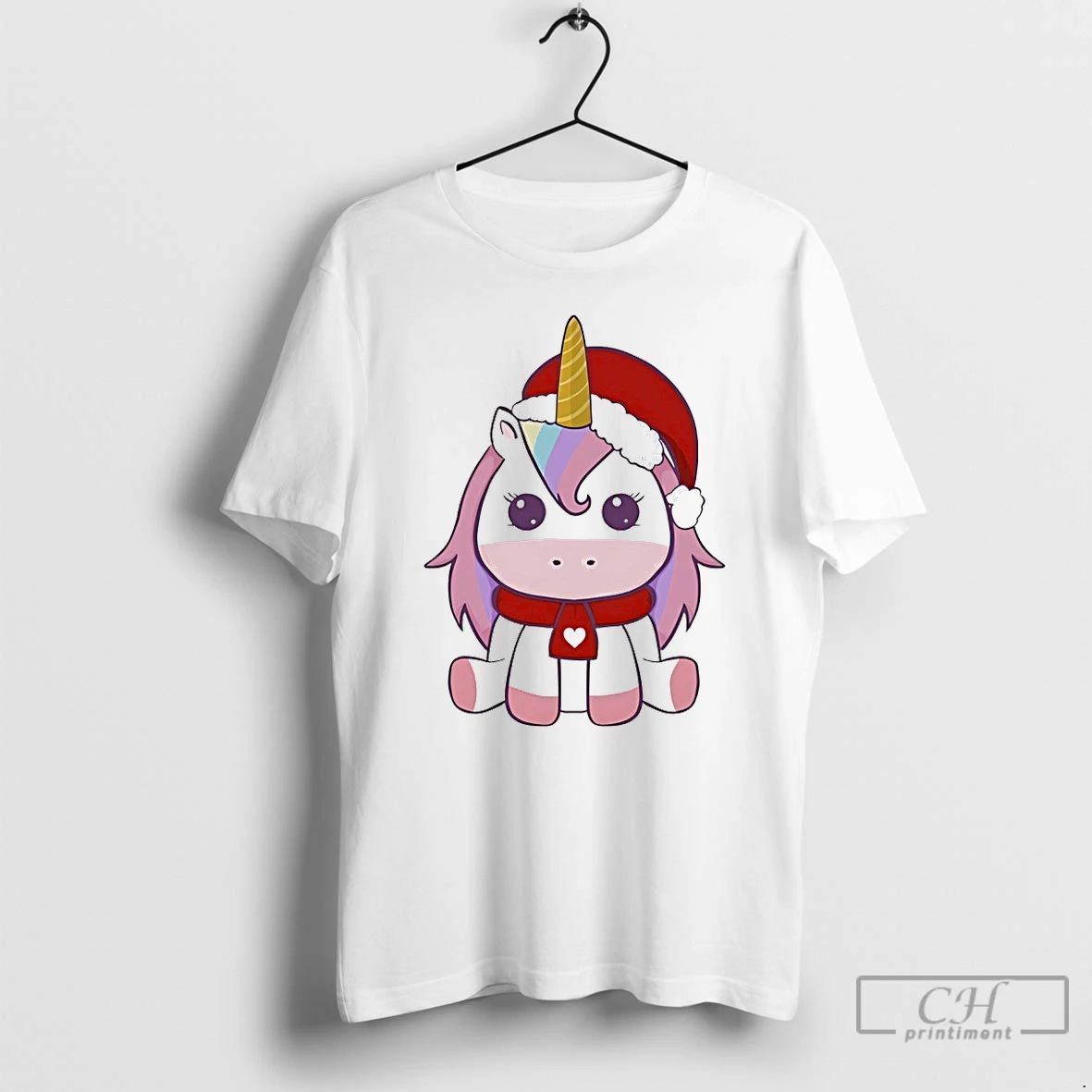 Classic Unicorn Cute Pink With Scarf Heart Christmas White T Shirts Unisex T-shirt, Sweatshirt, Hoodie, Long Sleeve Tee - T-Shirt, Sweatshirt, Hoodie