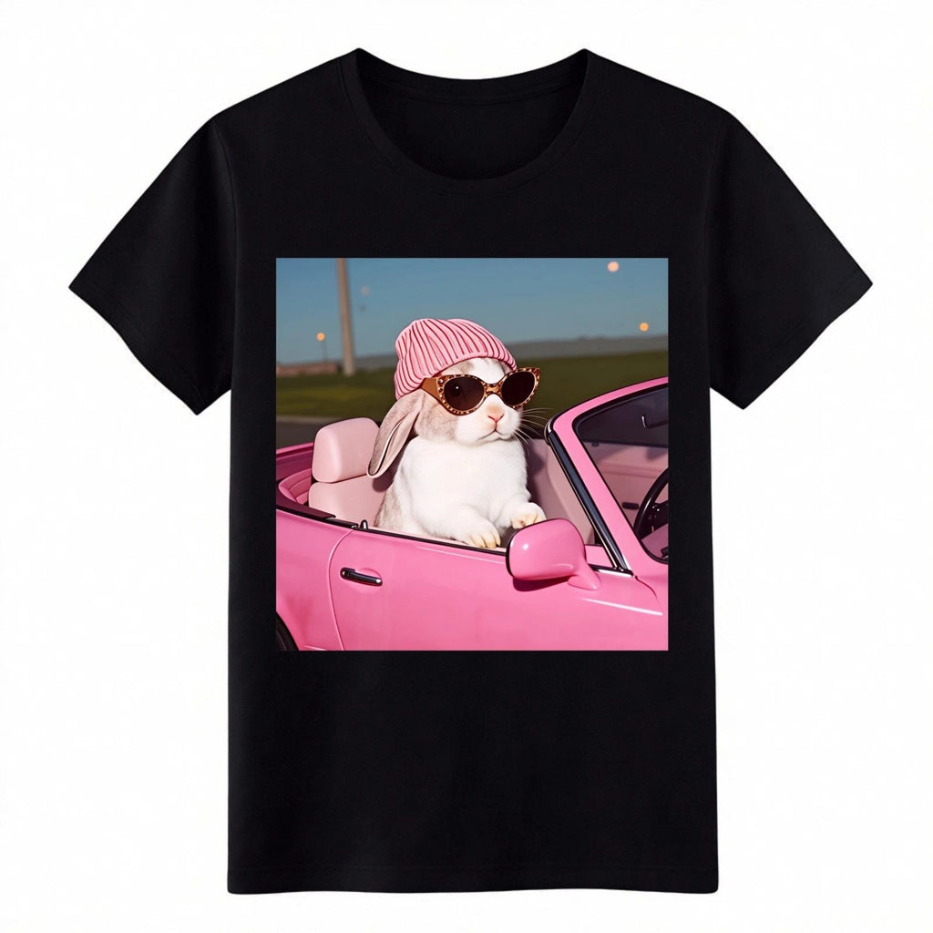 Cool Bunny in Pink Convertible T-Shirt-Funny Retro Car Graphic Tee for Men&Women Unisex T-shirt, Sweatshirt, Hoodie, Long Sleeve Tee - T-Shirt, Sweatshirt, Hoodie
