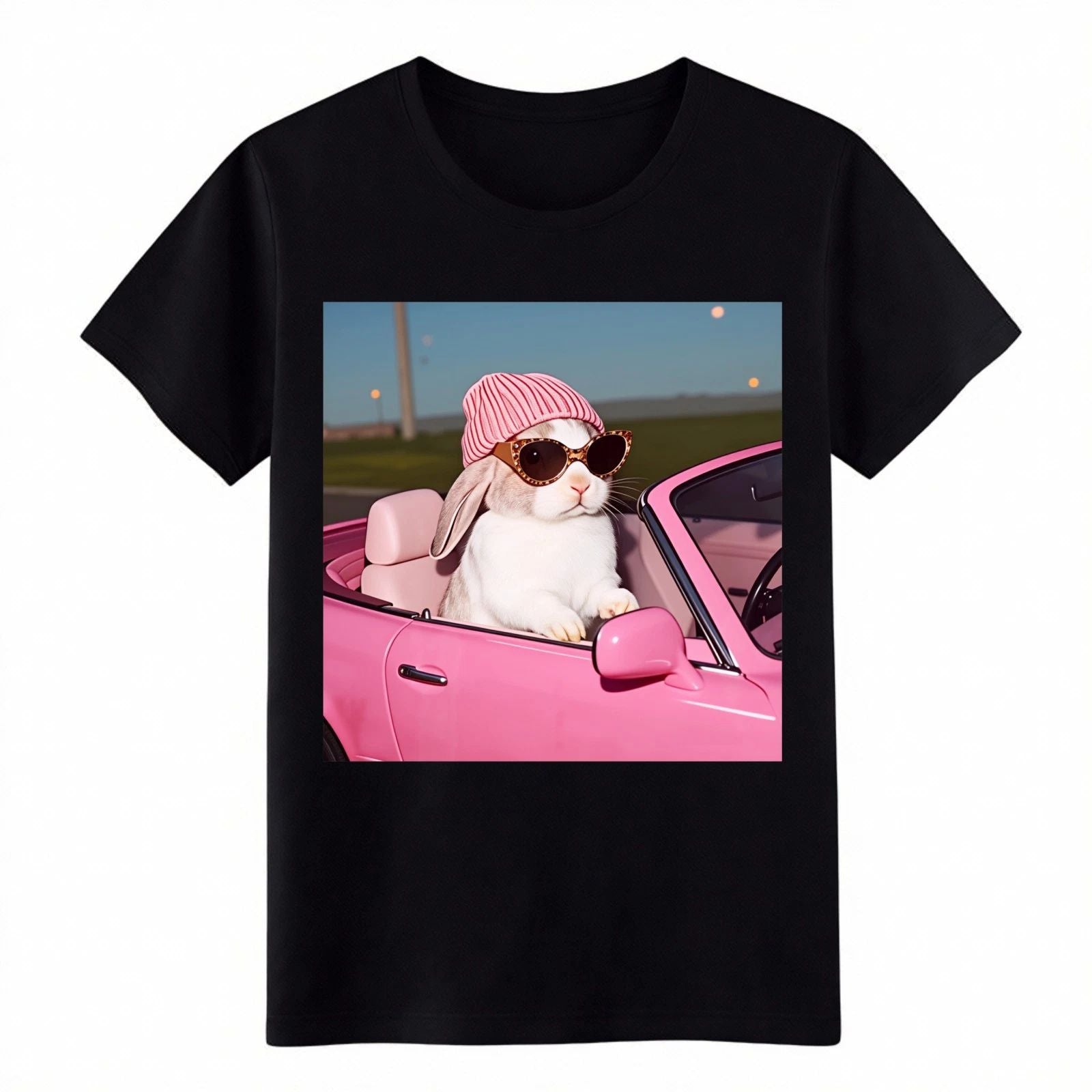 Cool Bunny in Pink Convertible T-Shirt-Funny Retro Car Graphic Tee for Men&Women Unisex T-shirt, Sweatshirt, Hoodie, Long Sleeve Tee - T-Shirt, Sweatshirt, Hoodie