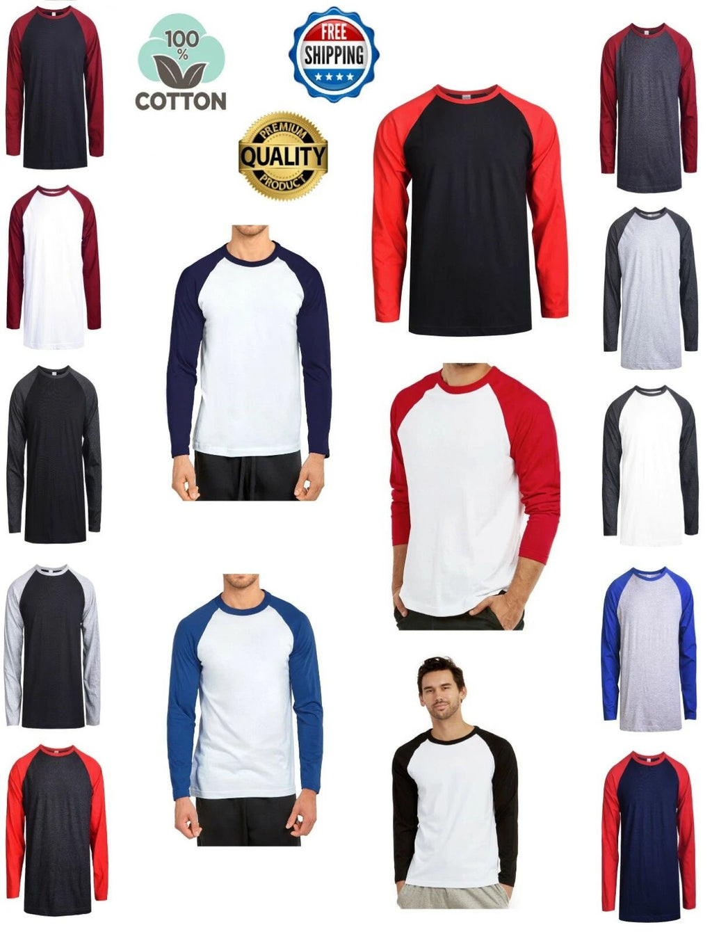 Men Baseball T-Shirt Premium Cotton Long Sleeve Breathable Raglan Jersey S-3XL Unisex T-shirt, Sweatshirt, Hoodie, Long Sleeve Tee - T-Shirt, Sweatshirt, Hoodie