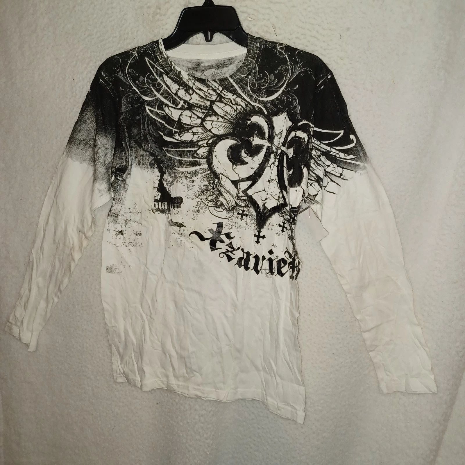 AXR Xzavier Men's Small White Long Sleeves Shirt Faith Royalty Gothic Biker (ZQ) Unisex T-shirt, Sweatshirt, Hoodie, Long Sleeve Tee - T-Shirt, Sweatshirt, Hoodie