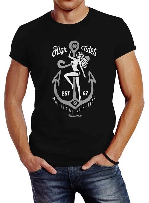 Neverless Men's T-Shirt Anchor High Tides Lettering Nude Woman Street Style Unisex T-shirt, Sweatshirt, Hoodie, Long Sleeve Tee - T-Shirt, Sweatshirt, Hoodie
