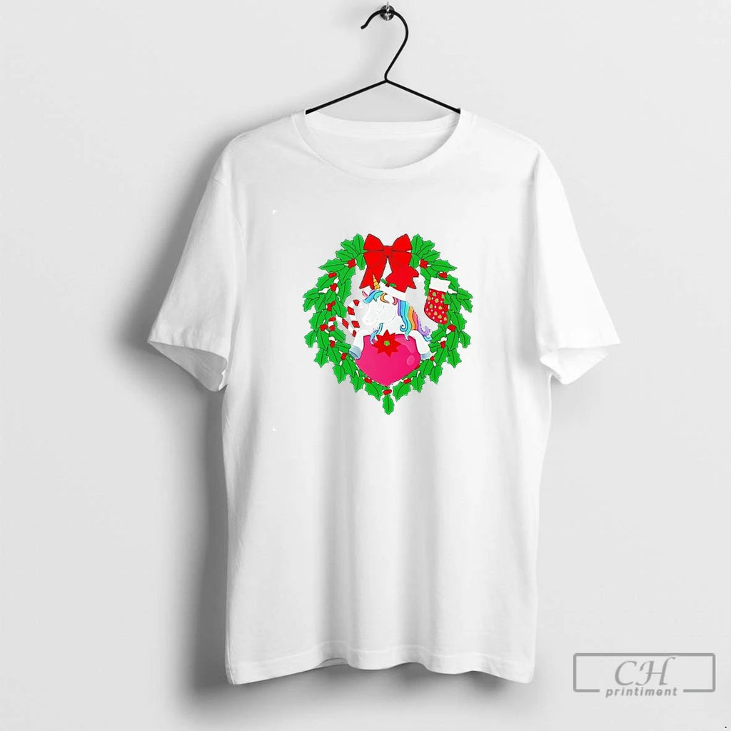 Classic Wreath Unicorn Heart Candy Cane Christmas T Shirts Unisex T-shirt, Sweatshirt, Hoodie, Long Sleeve Tee - T-Shirt, Sweatshirt, Hoodie
