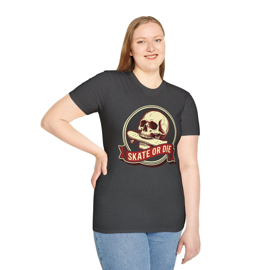 Skull with Skateboard Skate or Die T-Shirt | Skateboard Graphic Tee Unisex T-shirt, Sweatshirt, Hoodie, Long Sleeve Tee - T-Shirt, Sweatshirt, Hoodie