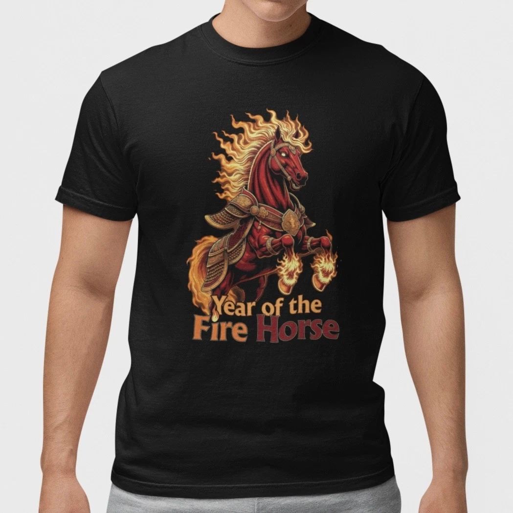 Year of the Fire Horse T Shirt Chinese New Year 2026 Zodiac Horse Graphic Tee Unisex T-shirt, Sweatshirt, Hoodie, Long Sleeve Tee - T-Shirt, Sweatshirt, Hoodie
