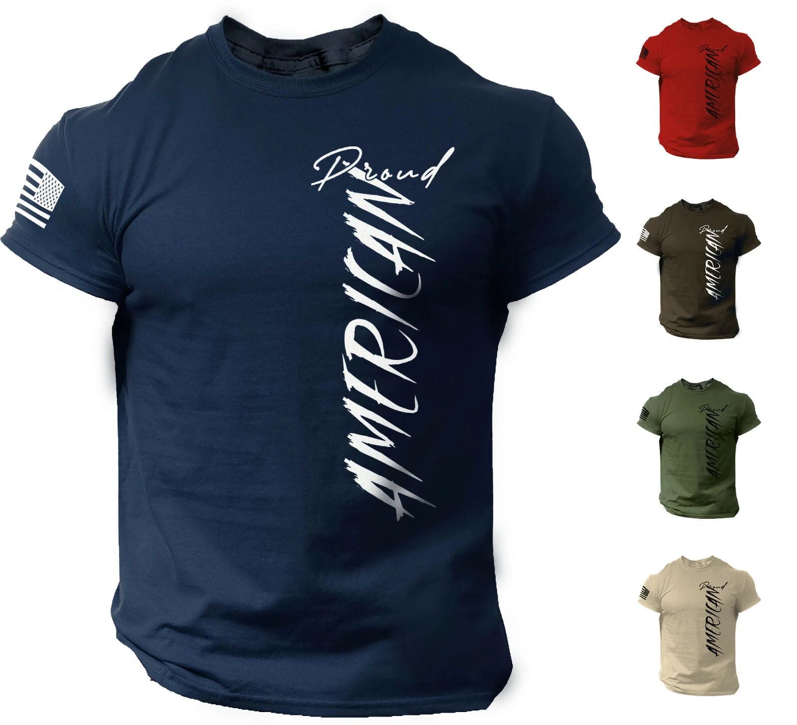 Proud American T Shirt USA Flag Military Patriotic Tee 100% Cotton Unisex T-shirt, Sweatshirt, Hoodie, Long Sleeve Tee - T-Shirt, Sweatshirt, Hoodie