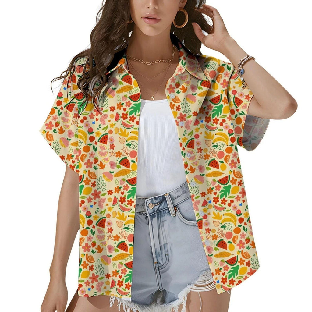 Colorful Fruit Hawaiian Shirt Retro Funky Food Print Summer Vacation Women Unisex T-shirt, Sweatshirt, Hoodie, Long Sleeve Tee - T-Shirt, Sweatshirt, Hoodie