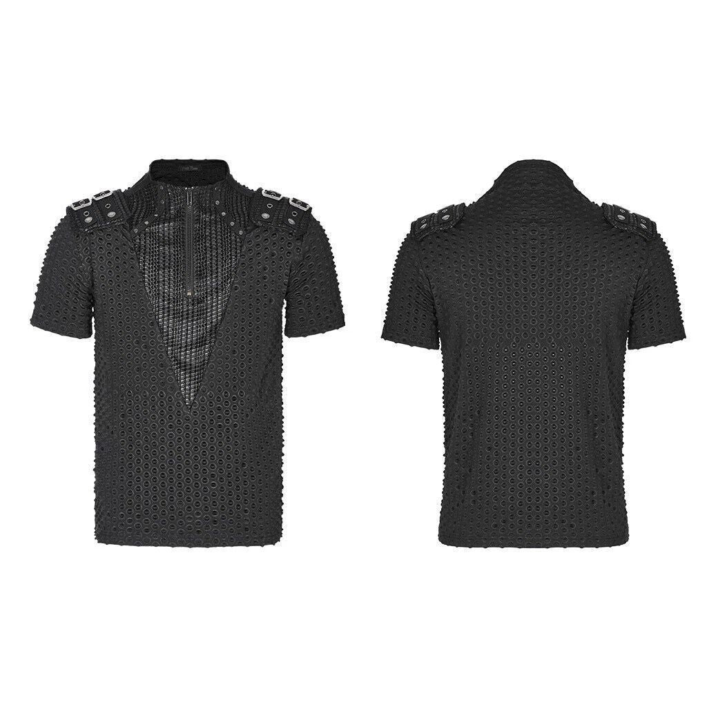 Punk Rave Loose Zipper Neck Short Shirt Tattered Knitted Street Style Rock Tops Unisex T-shirt, Sweatshirt, Hoodie, Long Sleeve Tee - T-Shirt, Sweatshirt, Hoodie