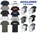 Mens 3 & 5 Multi Pack Jack Jones Tee Plain Logo Branded Cotton T-shirt Top S-2XL Unisex T-shirt, Sweatshirt, Hoodie, Long Sleeve Tee - T-Shirt, Sweatshirt, Hoodie