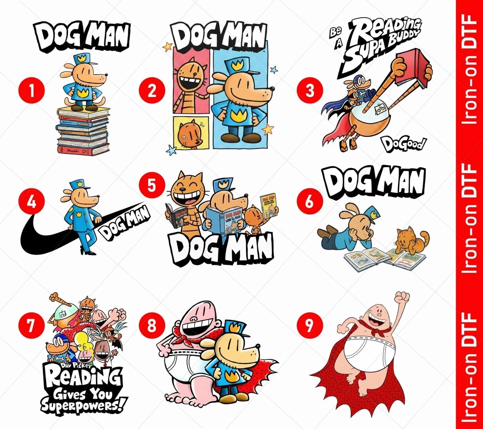 Dog Man DTF Heat Transfer Stickers Iron On | Kids Book Day Reading Unisex T-shirt, Sweatshirt, Hoodie, Long Sleeve Tee - T-Shirt, Sweatshirt, Hoodie