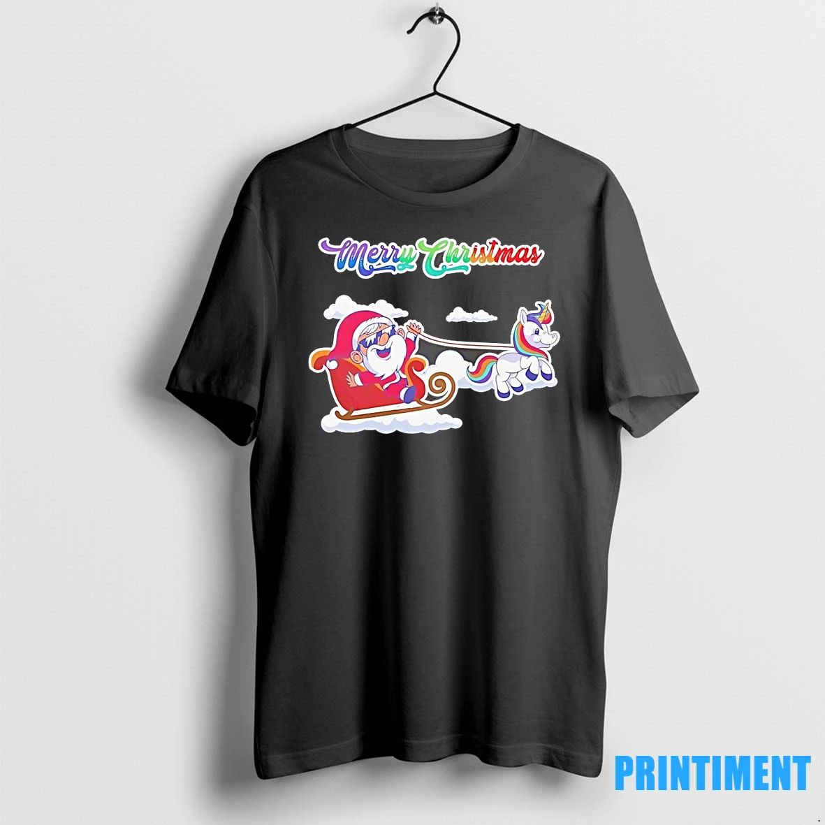 Santa Sleigh Rainbow Unicorn Merry Christmas Tshirts Sweater Unisex T-shirt, Sweatshirt, Hoodie, Long Sleeve Tee - T-Shirt, Sweatshirt, Hoodie
